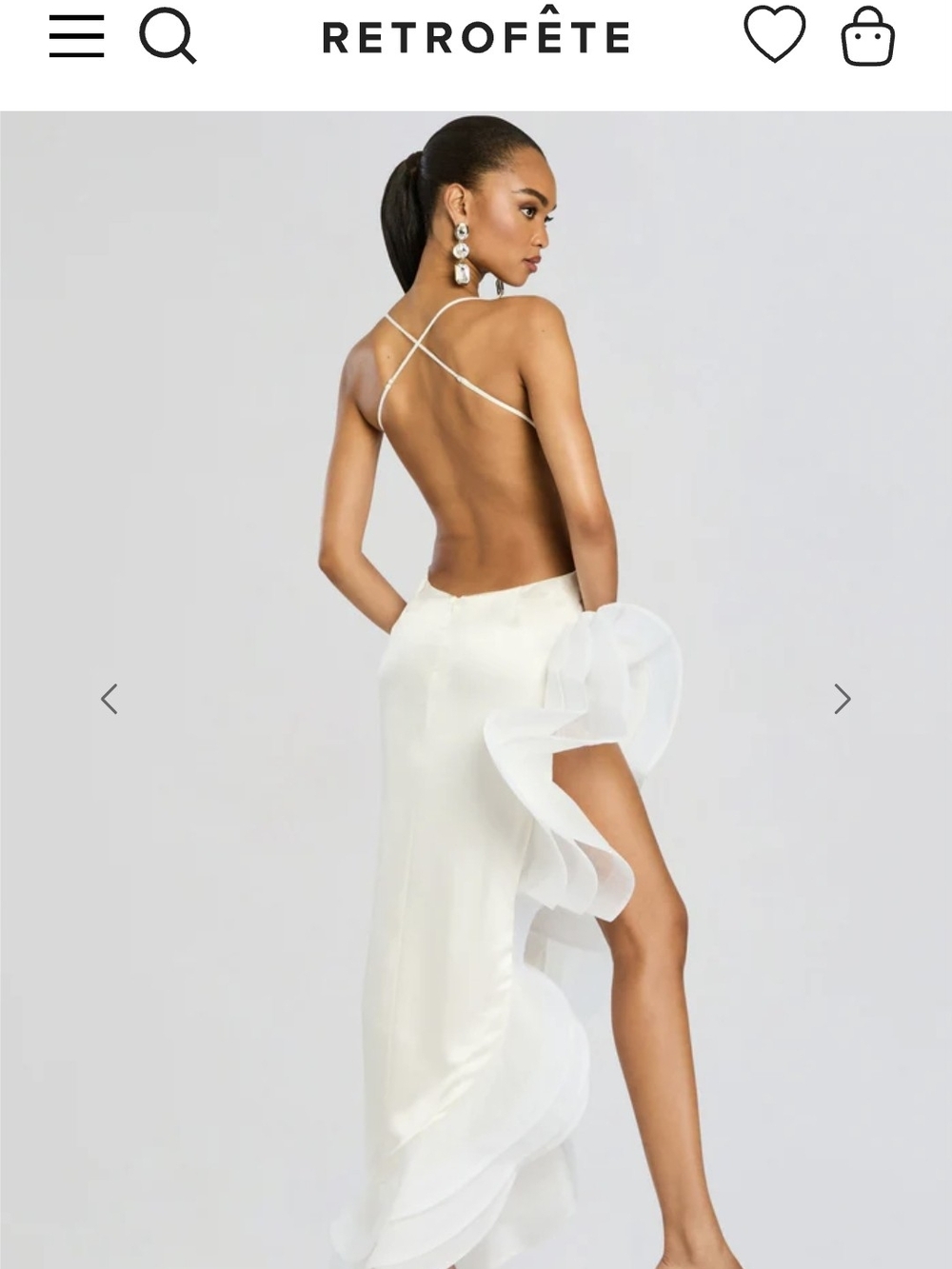 Retrofête Ivory Satin Maxi Dress with Asymmetrical Ruffle - Picture 2 of 5